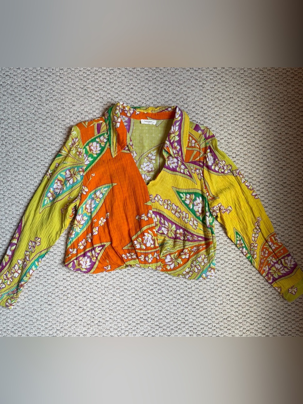 Haute Hippie Medium Tropical Floral Surplice Wrap Blouse Cropped Boho - Picture 5 of 10